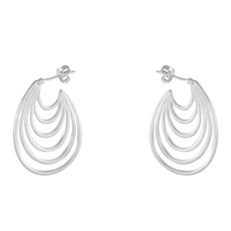 Crescent Cascade Silver Earrings - Tiered Elegance - Model 1214-016