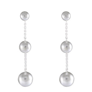 Triple Sphere Silver Elegance Earrings - Classic Chic Drop Design - Model 1214-018