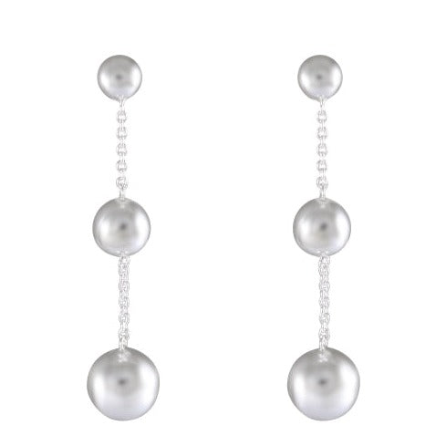 Triple Sphere Silver Elegance Earrings - Classic Chic Drop Design - Model 1214-018