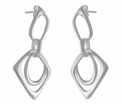 Geometric Harmony Silver Earrings - Nested Diamond Accents - Model 1214-021