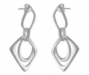 Geometric Harmony Silver Earrings - Nested Diamond Accents - Model 1214-021