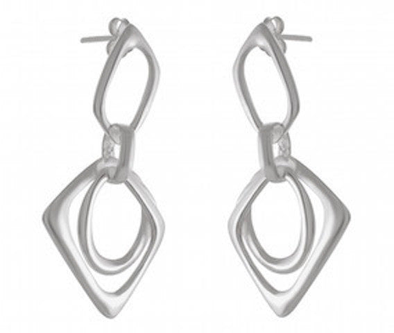 Geometric Harmony Silver Earrings - Nested Diamond Accents - Model 1214-021