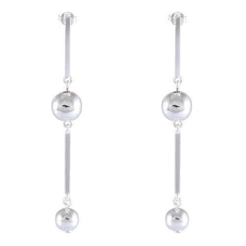 Sophisticated Silver Bar & Sphere Earrings - Linear Elegance - Model 1214-029