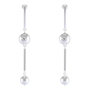 Sophisticated Silver Bar & Sphere Earrings - Linear Elegance - Model 1214-029