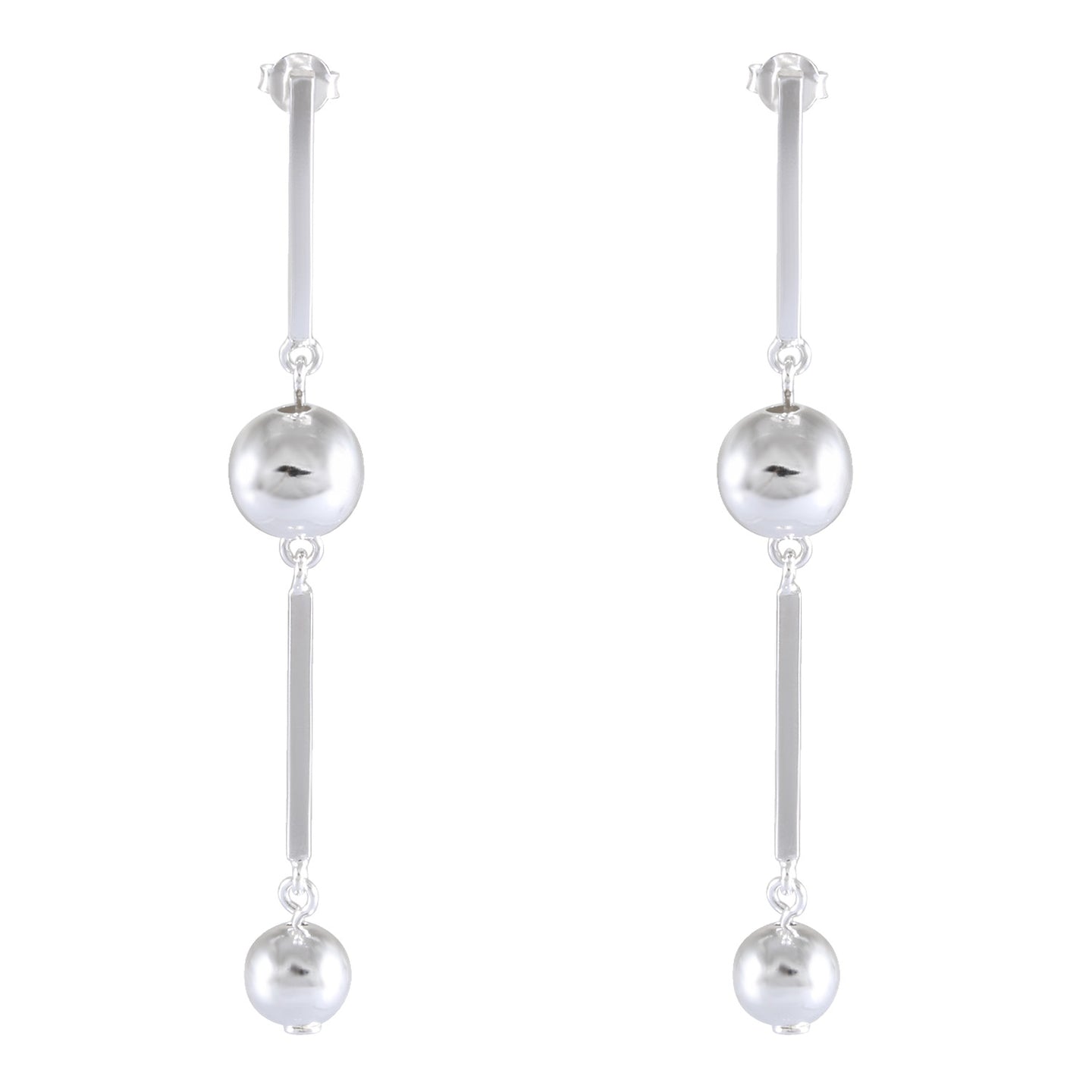 Sophisticated Silver Bar & Sphere Earrings - Linear Elegance - Model 1214-029