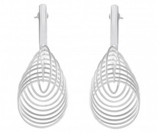 Modern Lattice Silver Drop Earrings - Sculptural Teardrop Layers - Model 1214-030