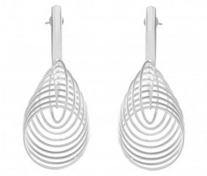 Modern Lattice Silver Drop Earrings - Sculptural Teardrop Layers - Model 1214-030