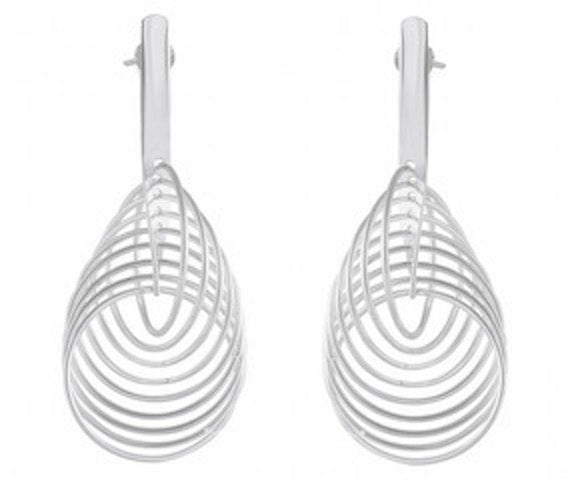 Modern Lattice Silver Drop Earrings - Sculptural Teardrop Layers - Model 1214-030