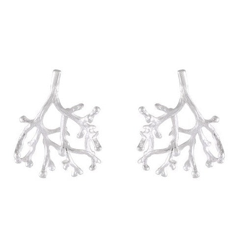 Artisanal Silver Coral Branch Earrings - Nature-Inspired Sculpture - Model 1214-031