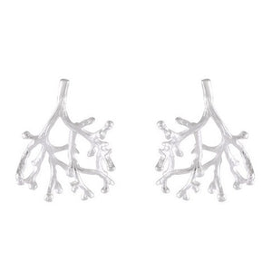 Artisanal Silver Coral Branch Earrings - Nature-Inspired Sculpture - Model 1214-031