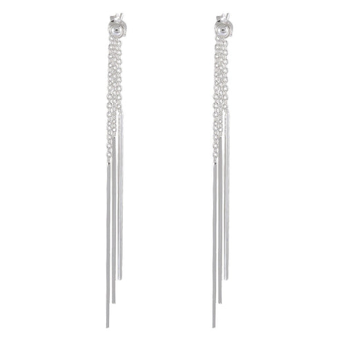 Sleek Silver Tassel Earrings - Cascading Chain Elegance - Model 1214-038