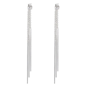 Sleek Silver Tassel Earrings - Cascading Chain Elegance - Model 1214-038