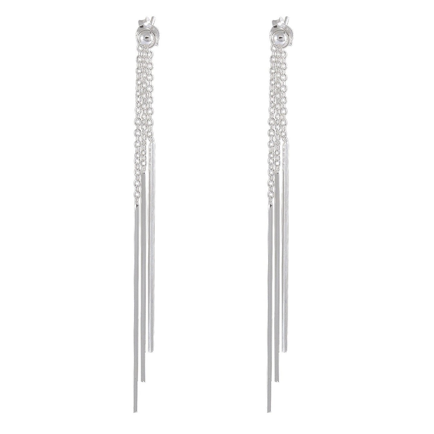 Sleek Silver Tassel Earrings - Cascading Chain Elegance - Model 1214-038