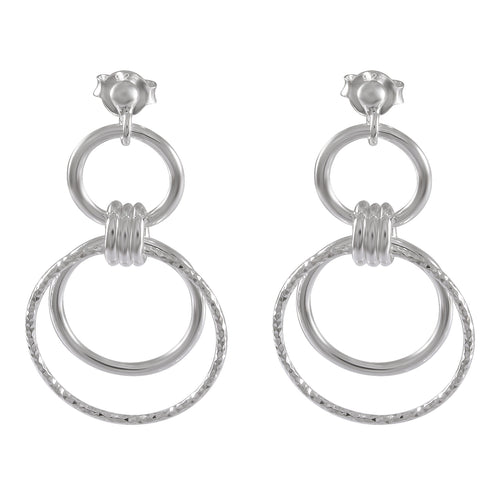 Entwined Circles Silver Earrings - Textured Double Hoops - Model 1214-039