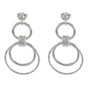 Entwined Circles Silver Earrings - Textured Double Hoops - Model 1214-039