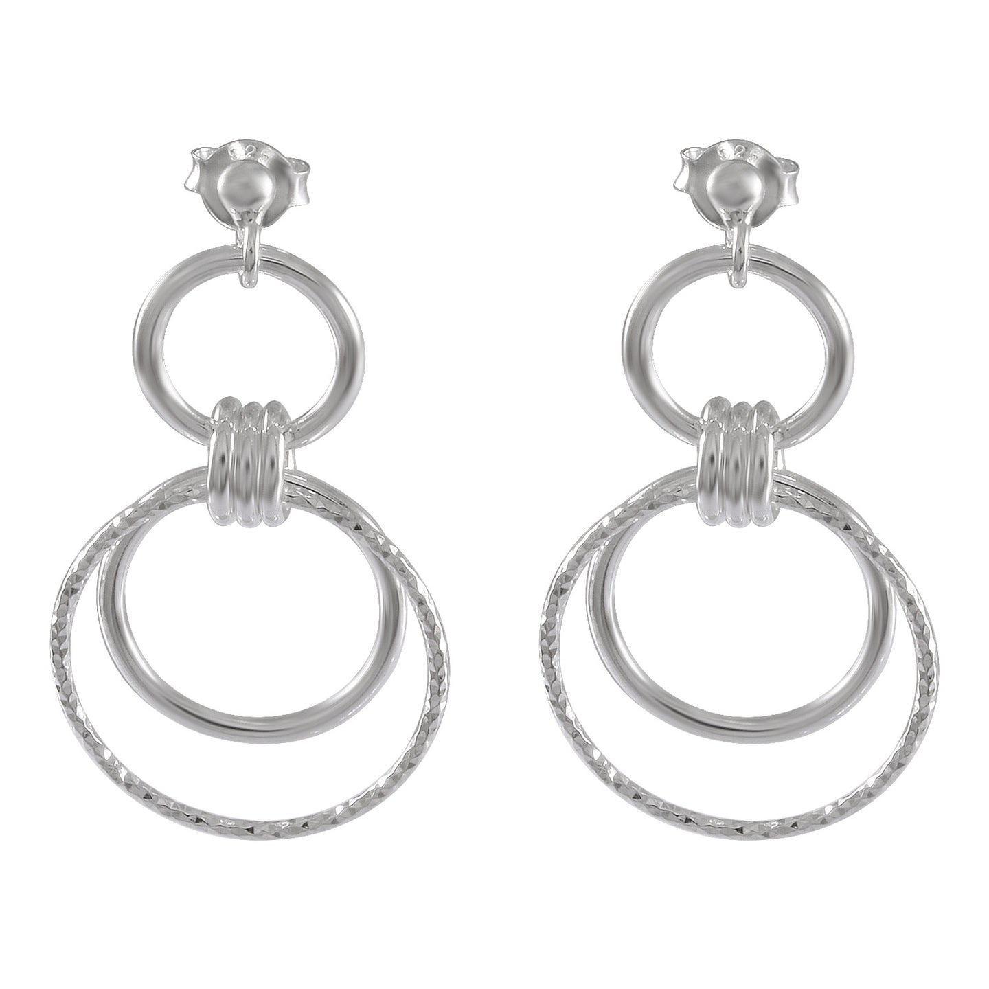 Entwined Circles Silver Earrings - Textured Double Hoops - Model 1214-039