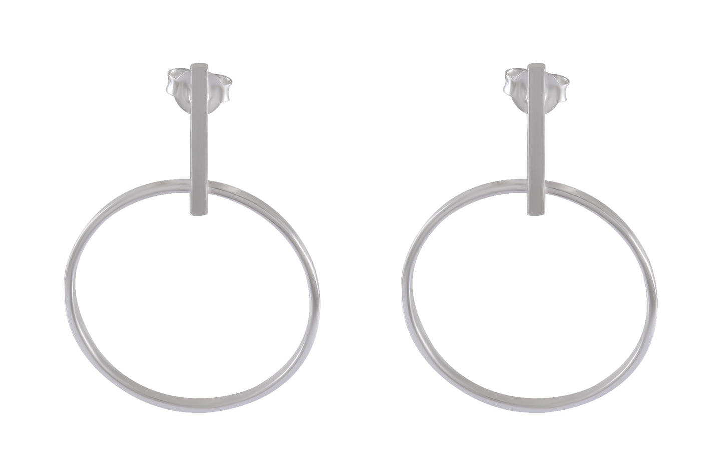 Minimalist Chic Silver Hoop Earrings - Bar and Circle Design - Model 1214-040