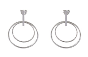 Contemporary Dual Hoop Silver Earrings - Polished and Textured - Model 1214-041