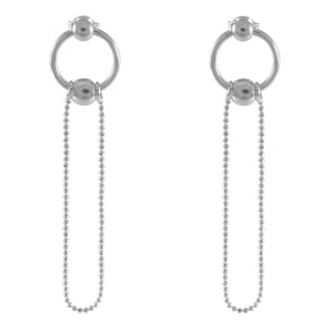 Modern Silver Hoop & Chain Earrings with Bead Detail - Model 1214-043