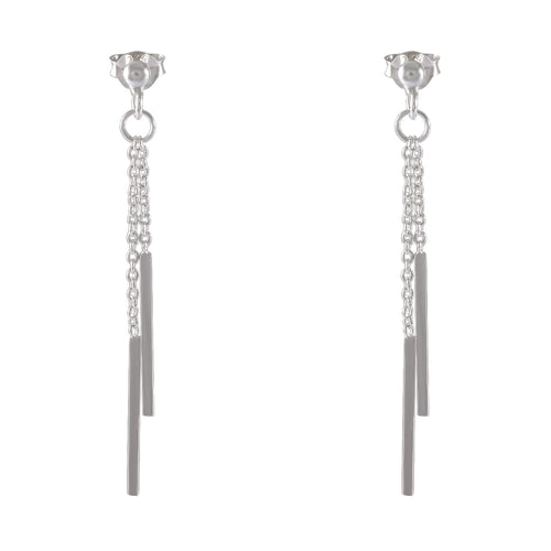 Chic Silver Bar Drop Earrings with Chain Detail - Model 1214-045