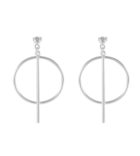 Geometric Harmony Silver Earrings - Circle and Line Contrast - Model 1214-046