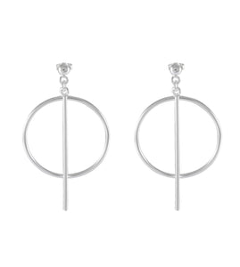 Geometric Harmony Silver Earrings - Circle and Line Contrast - Model 1214-046