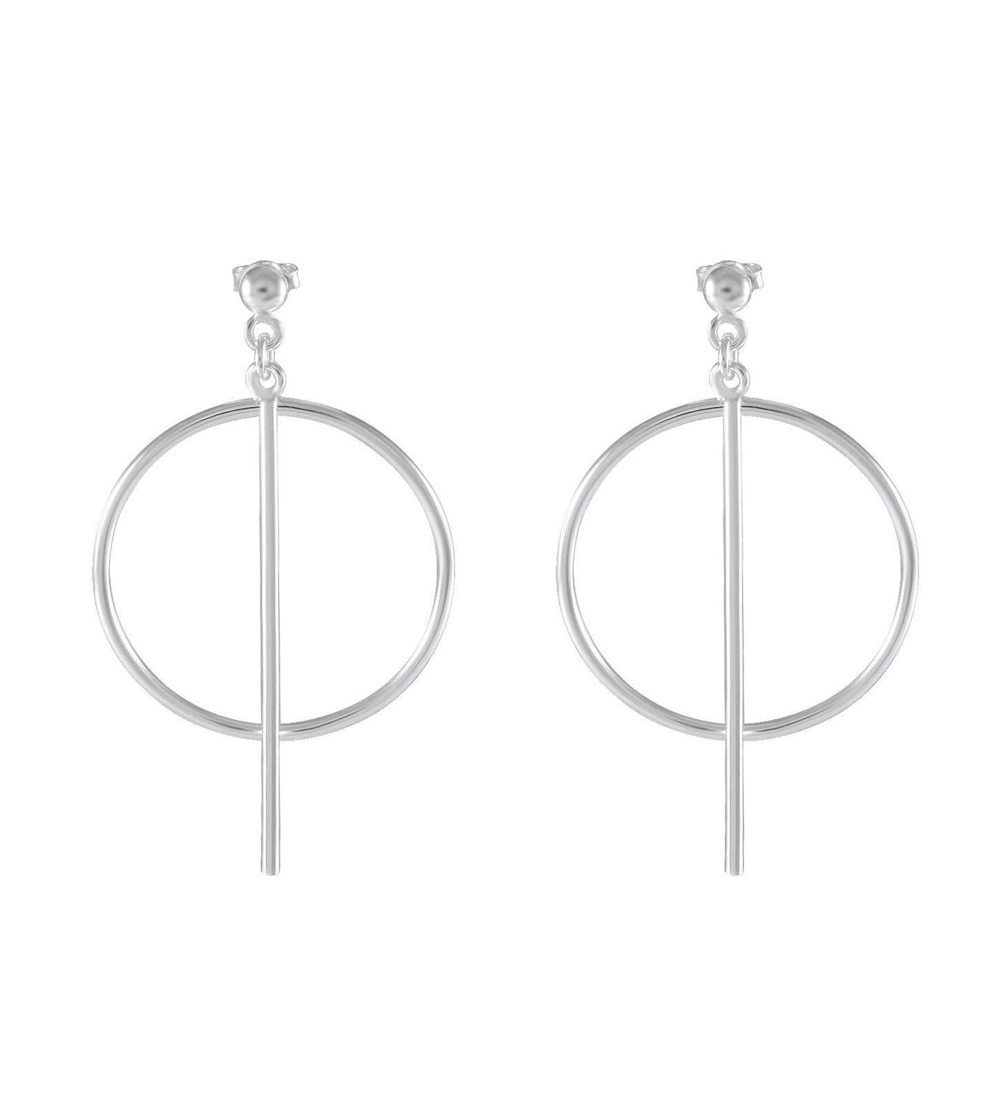 Geometric Harmony Silver Earrings - Circle and Line Contrast - Model 1214-046