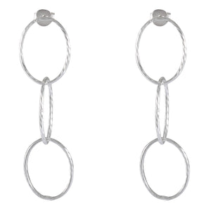 Silver Elegance Triple Hoop Earrings - Textured Trio Design - Model 1214-047