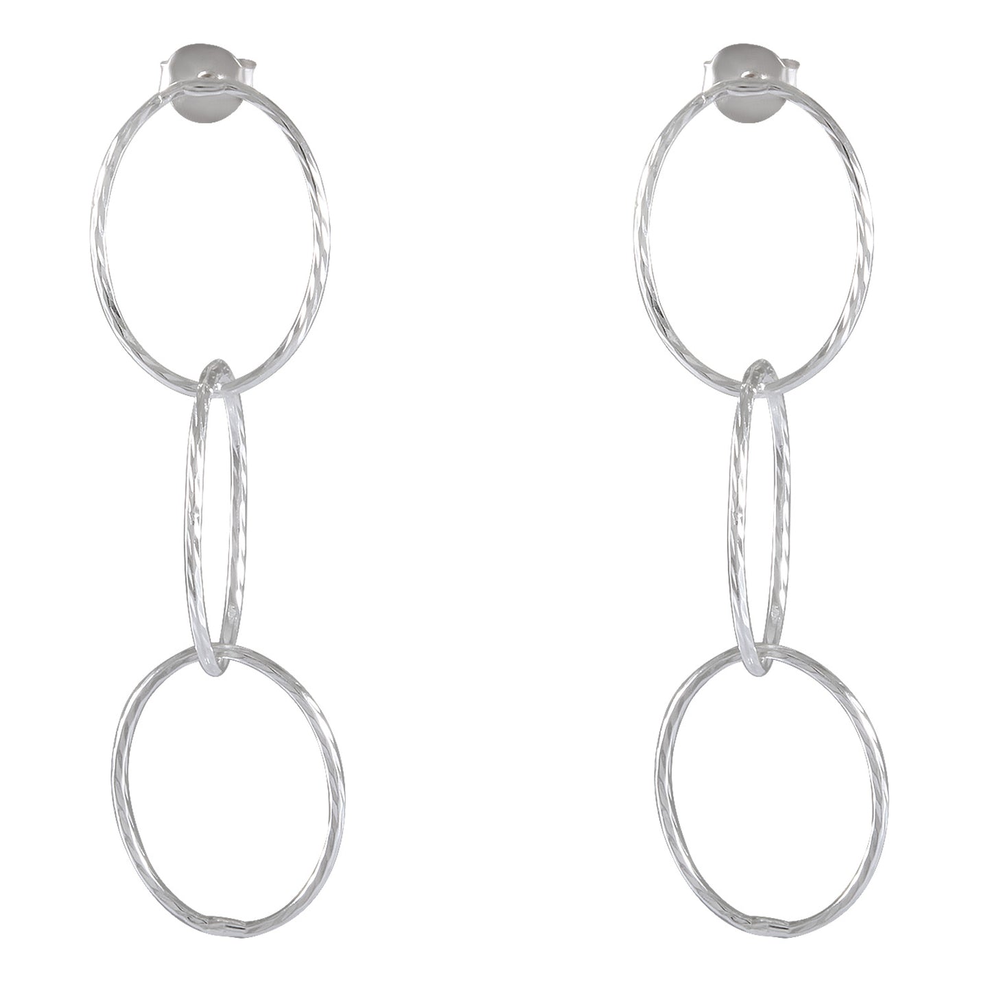 Silver Elegance Triple Hoop Earrings - Textured Trio Design - Model 1214-047