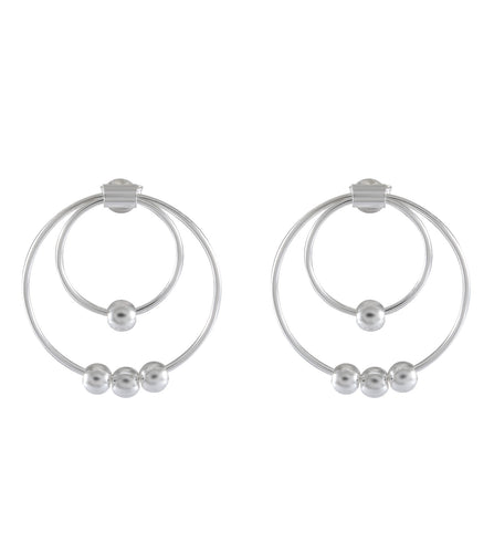 Double Hoop Silver Earrings with Bead Accents - Modern Elegance - Model 1214-048