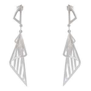 Abstract Triangular Silver Dangle Earrings - Geometric Artistry - Model 1214-050