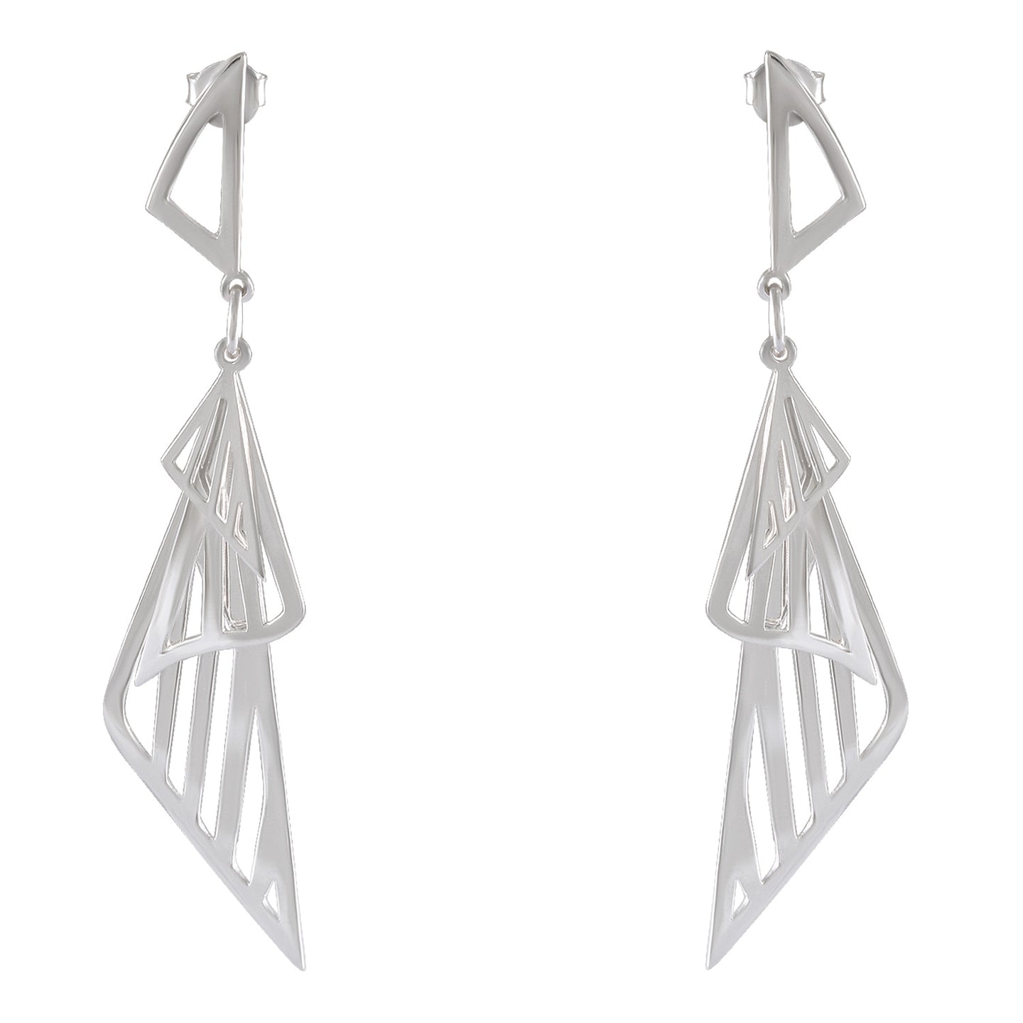 Abstract Triangular Silver Dangle Earrings - Geometric Artistry - Model 1214-050