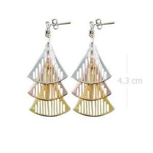 Monochrome Sterling Silver Triangle Drop Earrings - Modern Geometric Design- Model 1214-051