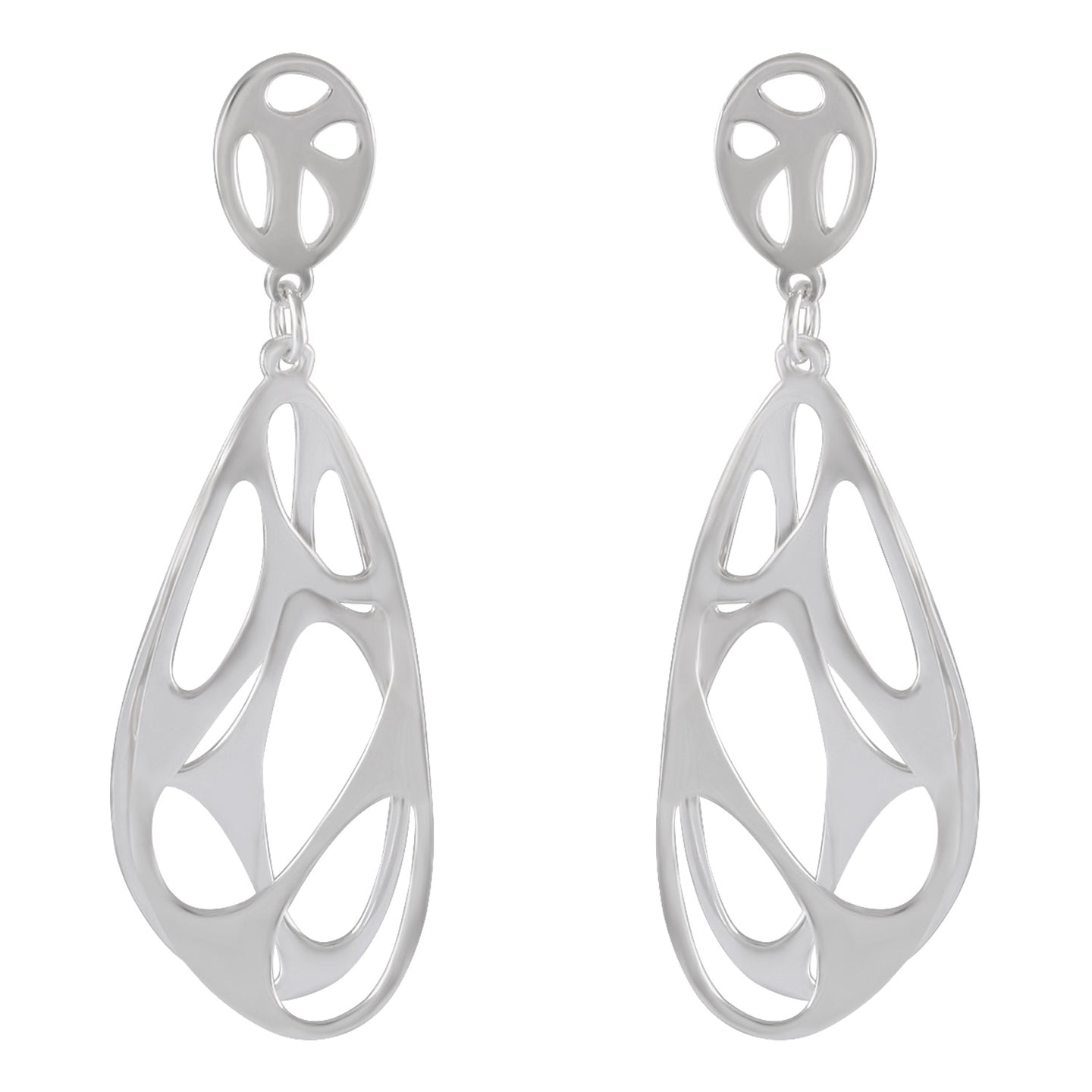 Water Droplet Duo Sterling Silver Earrings - Symmetrical Pair Design - Model 1214-053