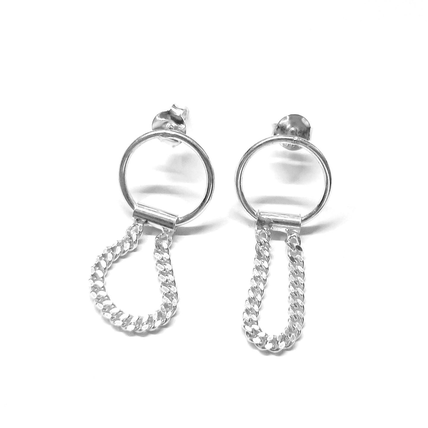 Contemporary Silver Circle & Chain Link Earrings - Model 1214-054