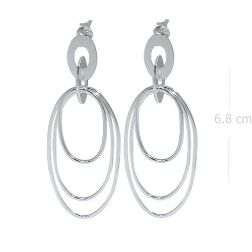 Triple Layered Silver Oval Earrings - Contemporary Chic - Model 1214-058