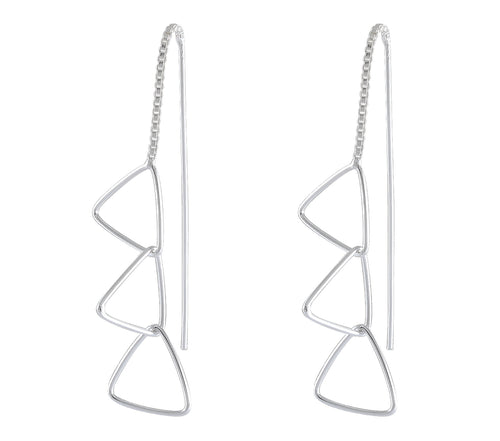 Sterling Silver Chain Dangle Earrings with Geometric Triangles – Modern Artistry - Model 1216-001