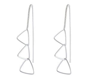 Sterling Silver Chain Dangle Earrings with Geometric Triangles – Modern Artistry - Model 1216-001