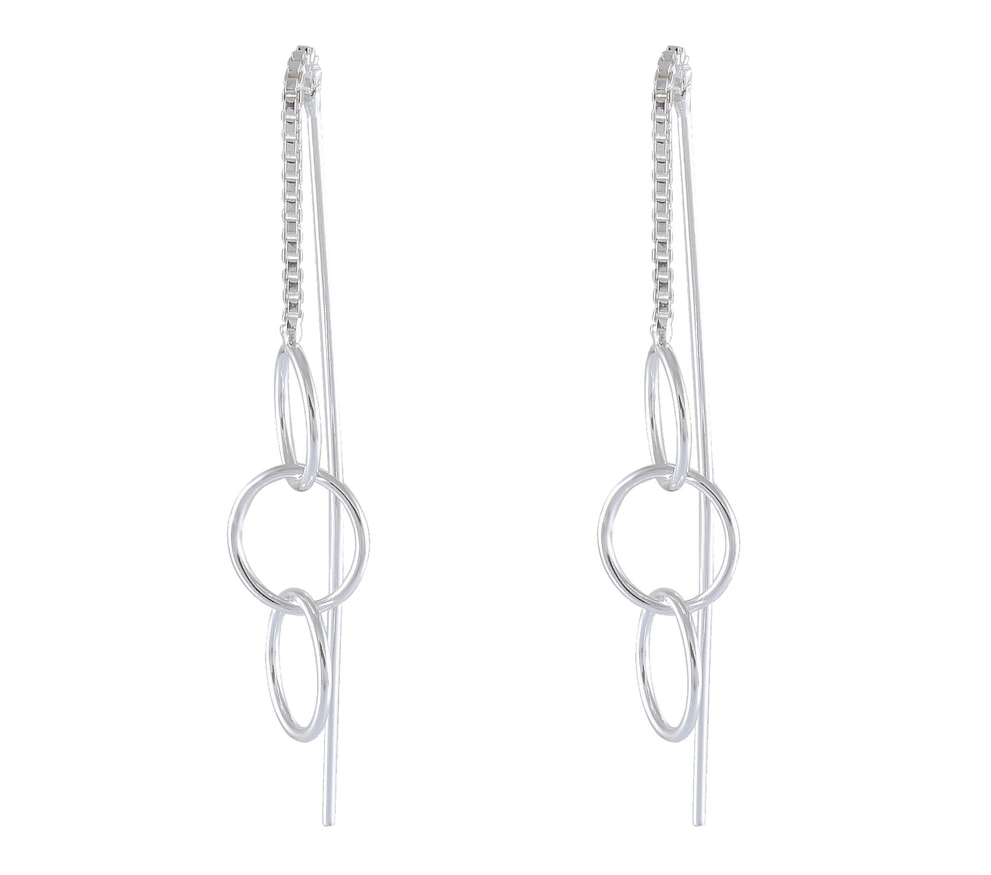 Sterling Silver Double Loop Chain Drop Earrings – Modern Fluidity - Model 1216-007