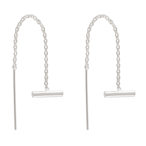 Sterling Silver Bar Chain Threader Earrings – Sleek Minimalism - Model 1216-008