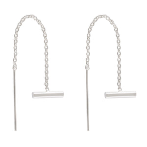 Sterling Silver Bar Chain Threader Earrings – Sleek Minimalism - Model 1216-008