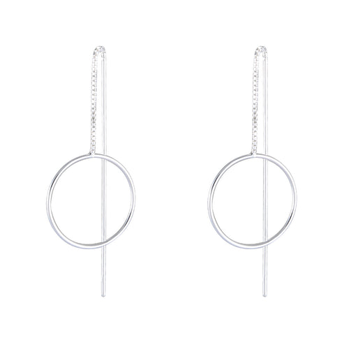 Sterling Silver Large Circle Chain Drop Earrings – Bold Minimalism - Model 1216-009