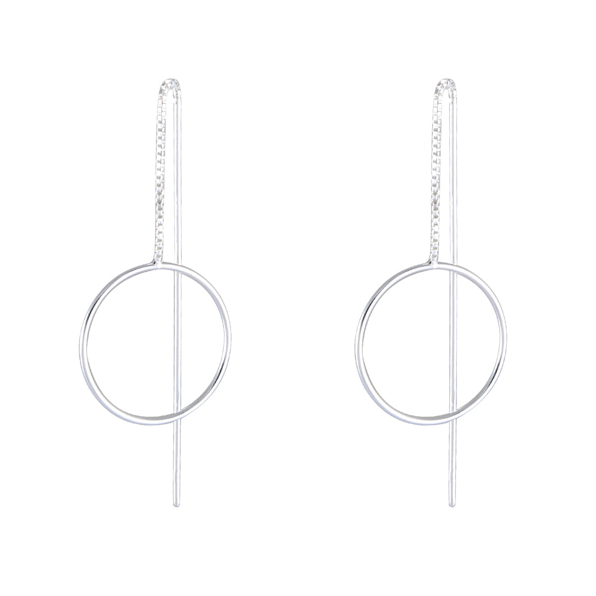 Sterling Silver Large Circle Chain Drop Earrings – Bold Minimalism - Model 1216-009