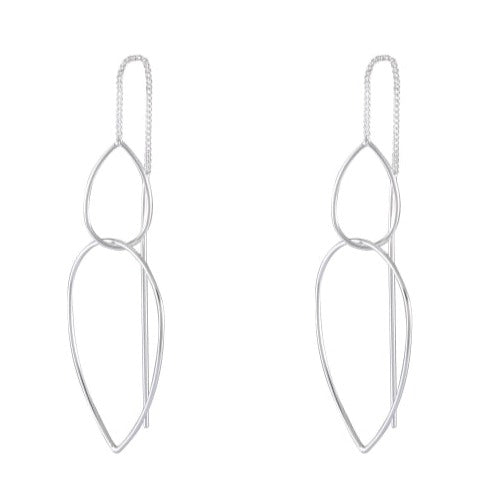 Sterling Silver Double Leaf Outline Drop Earrings – Nature-Inspired Elegance - Model 1216-012