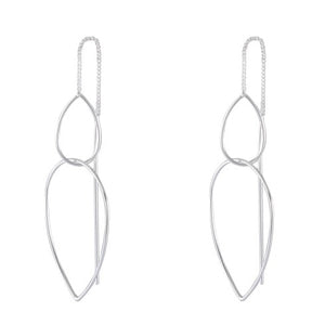 Sterling Silver Double Leaf Outline Drop Earrings – Nature-Inspired Elegance - Model 1216-012