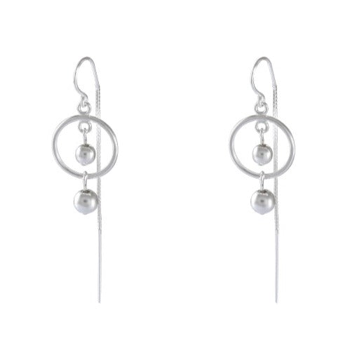 MSterling Silver Geometric Orbit Earrings with Silver Spheres – Modernist Aesthetics - odel 1216-013