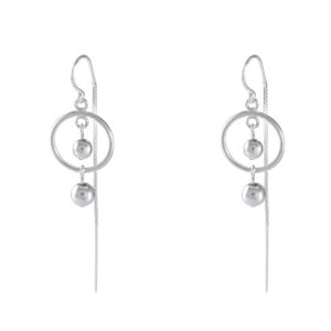 MSterling Silver Geometric Orbit Earrings with Silver Spheres – Modernist Aesthetics - odel 1216-013