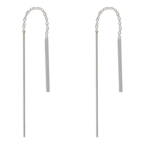 Sterling Silver Bar Dangle Threader Earrings – Sleek Linear Elegance - Model 1216-015