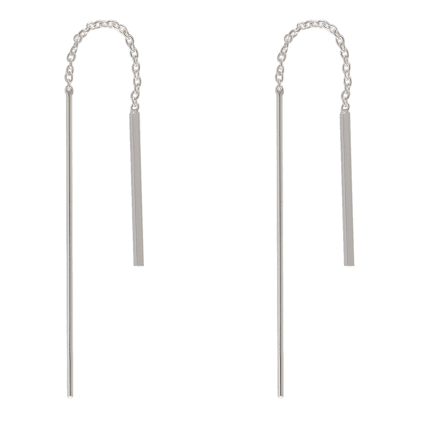 Sterling Silver Bar Dangle Threader Earrings – Sleek Linear Elegance - Model 1216-015