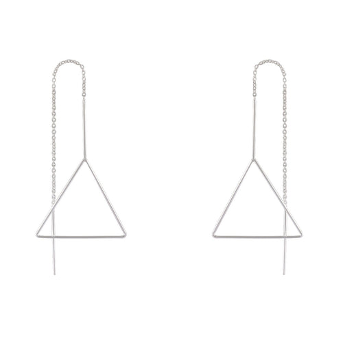 Sterling Silver Triangle Frame Threader Earrings – Geometric Minimalism - Model 1216-016